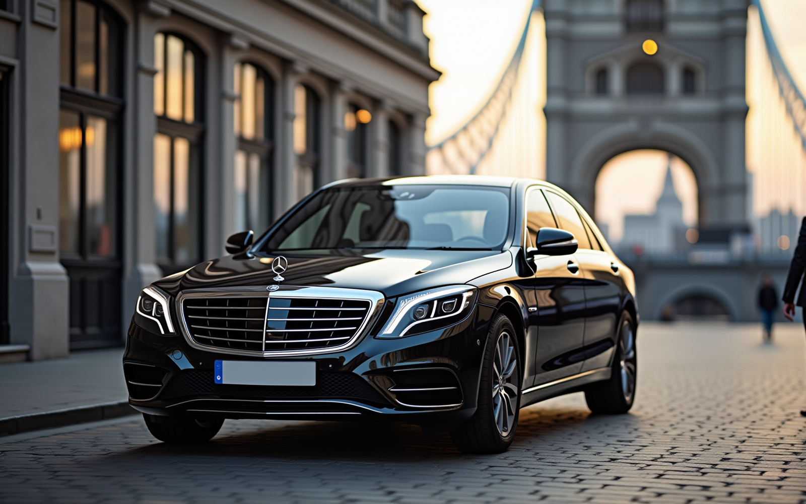 Luxury black Mercedes chauffeur car in London